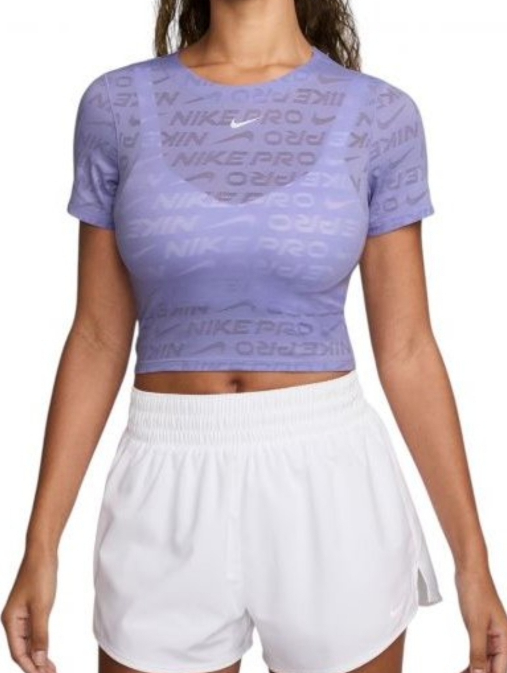 Brand New Nike Dri Fit Short Sleeve Cropped Jacquard Top Lilac Size Women's S